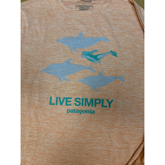 Patagonia Kids Long Sleeve “Live Simply” Graphic Tee – Peach/Coral size 10 - Picture 2 of 5